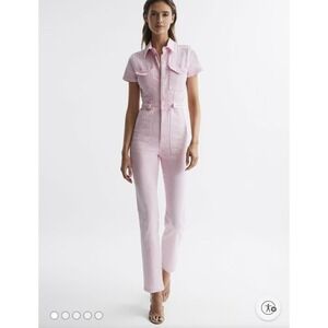 GOOD AMERICAN Mineral Rose Quartz Pink Denim Jumpsuit Belted Cargo Style Size S